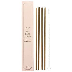 ODEME “The Last Straw” Set of 4 Gold Plated Metal Drinking Straws NEW IN‎ BOX!!